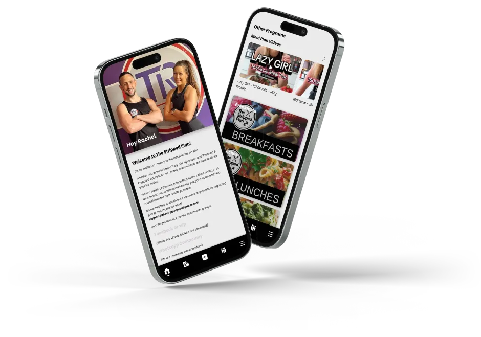 Two smartphones displaying fitness app interface.
