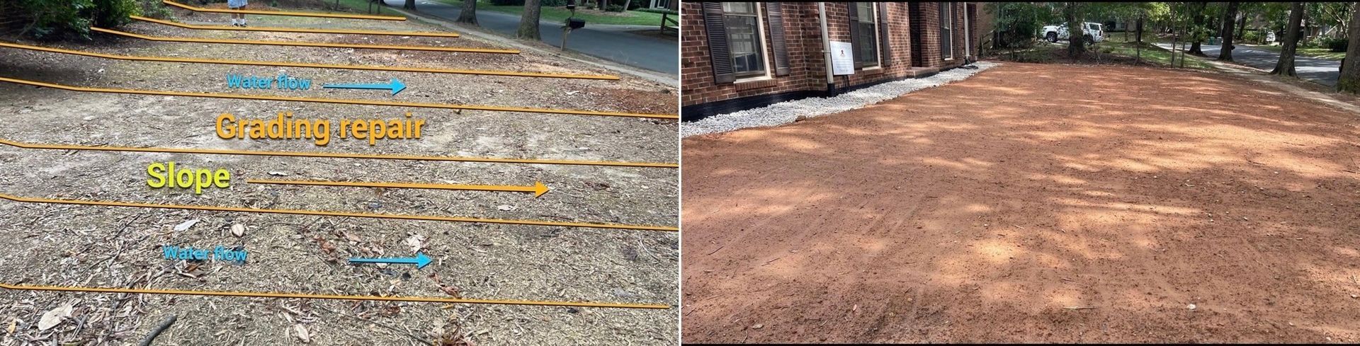 A before and after picture of a gravel driveway.