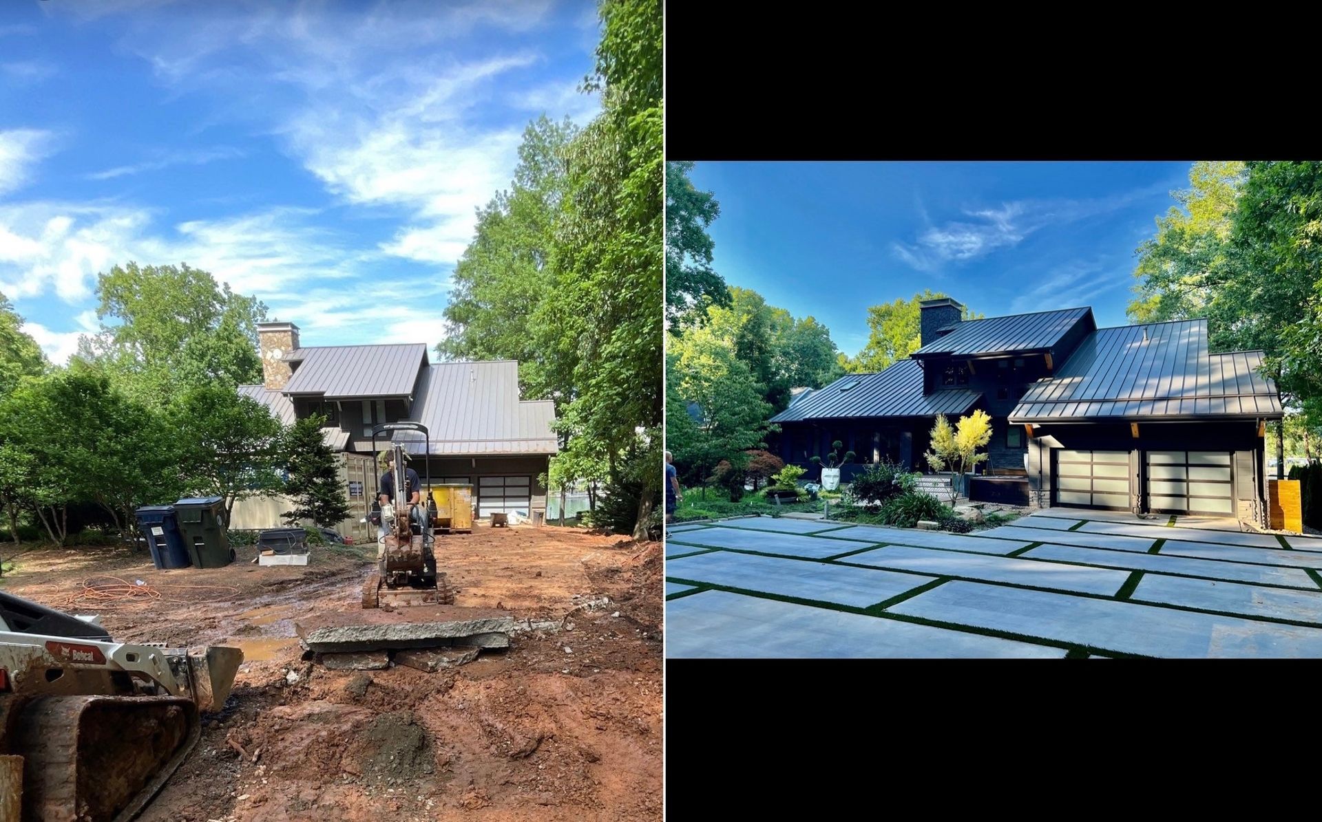 A before and after picture of a house being built.