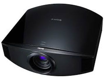 Black Sony projector with prominent lens.