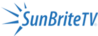 SunBriteTV logo: blue sunburst with the brand name in blue text.