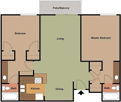 2 Beds | 2 Baths Floorplan