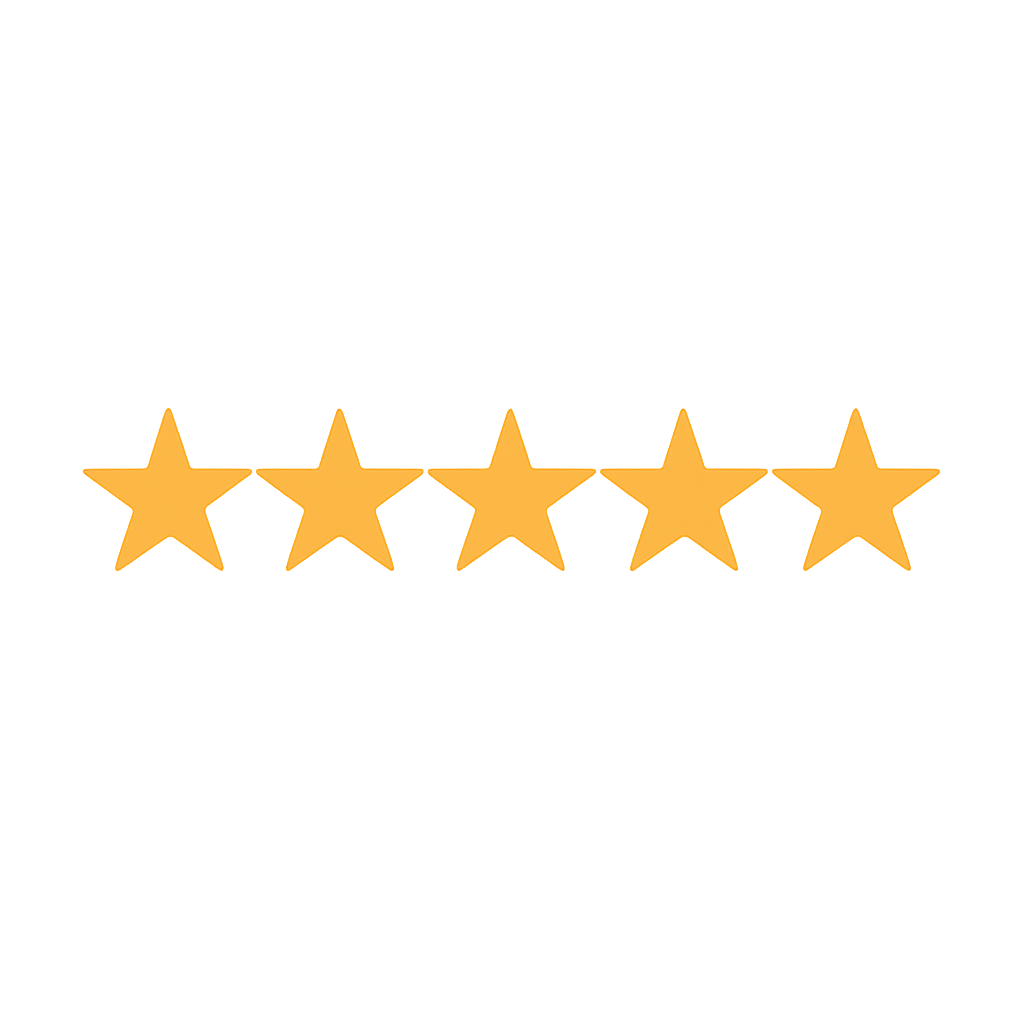 A line of five yellow stars on a white background.