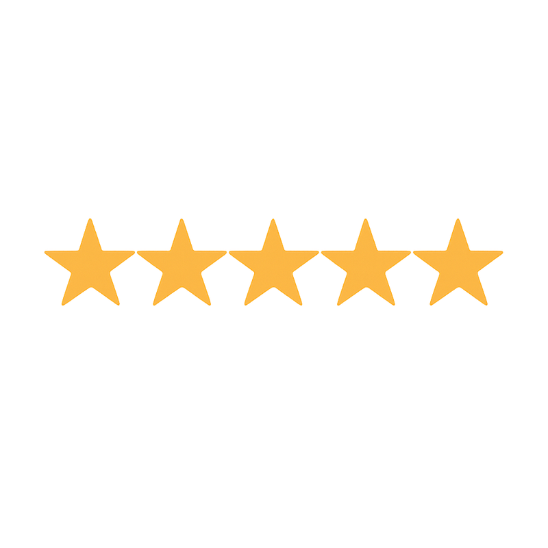 A line of five yellow stars on a white background.