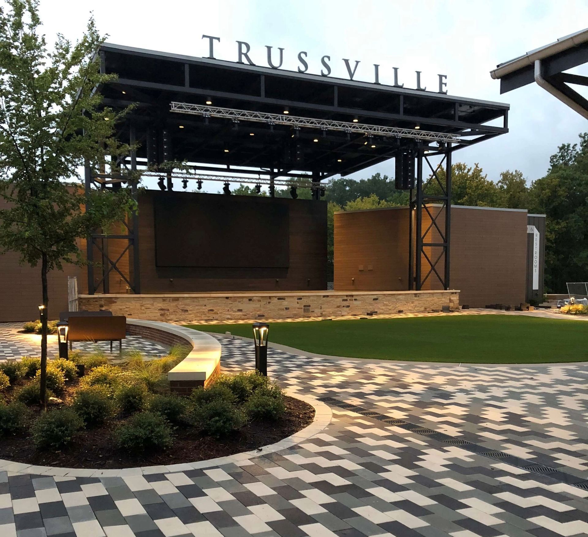 A large building with trussville written on the top of it