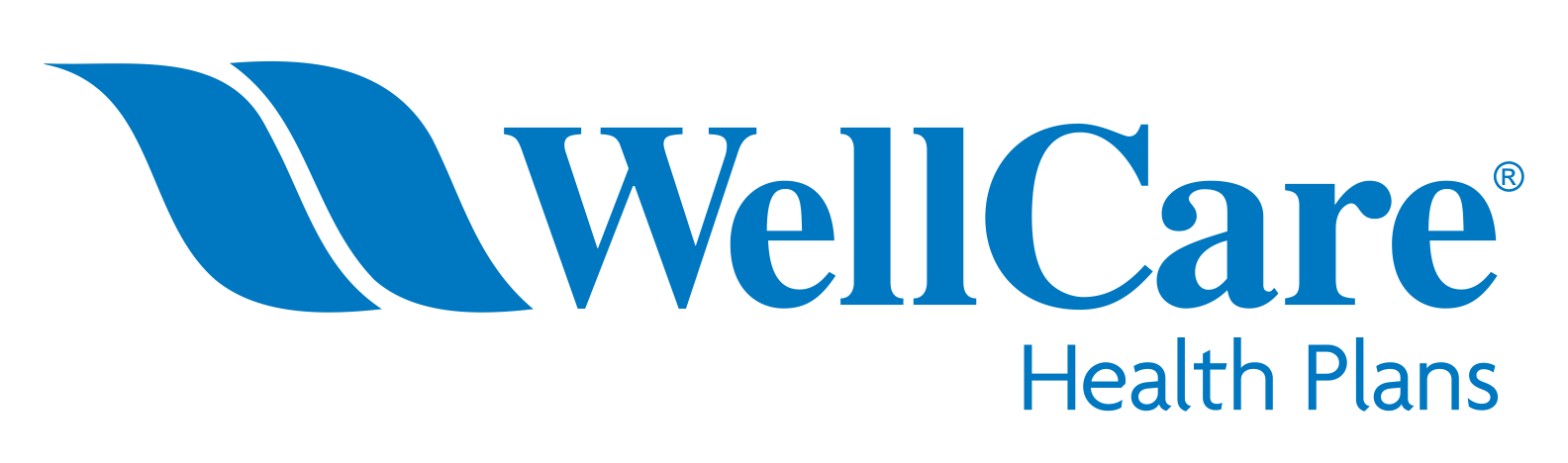 A blue and white logo for wellcare health plans