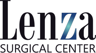 Lenza Surgical Center logo: Black text with a gradient blue 