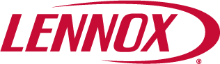 Lennox logo in red text with a red oval swoosh on a white background