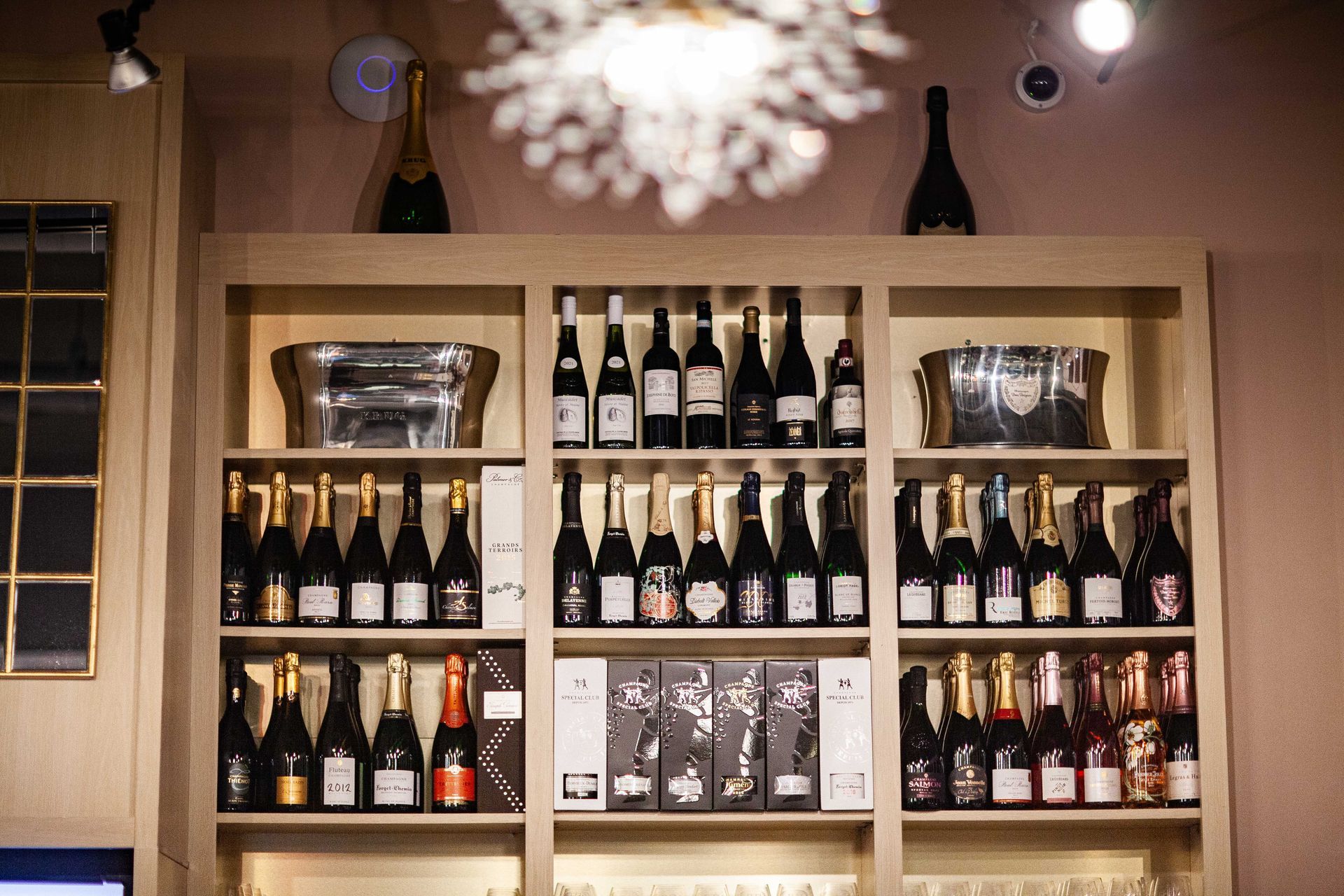 Shelves filled with champagne at fizz walnut creek.