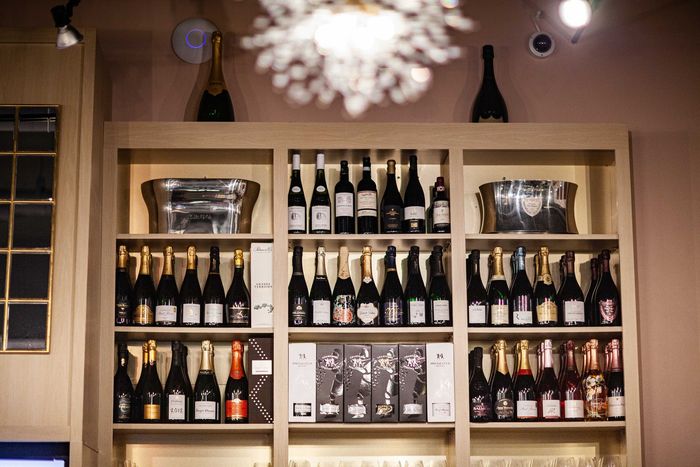 Shelves filled with champagne at fizz walnut creek.