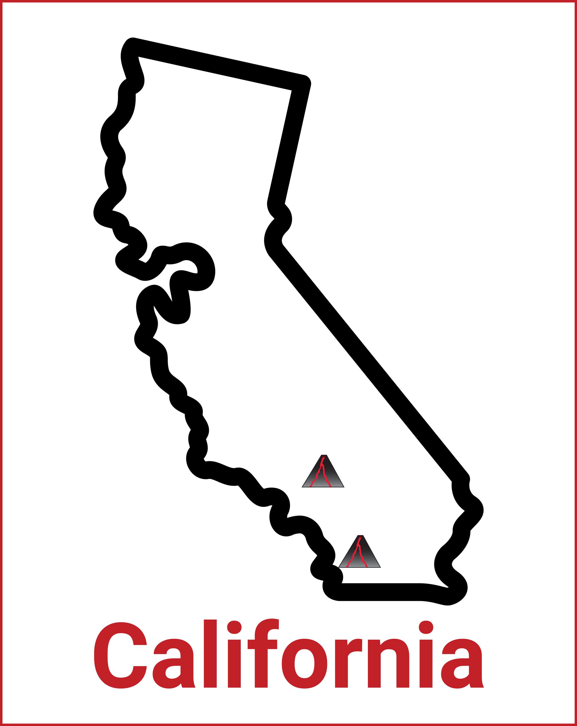 A map of california with two triangles on it