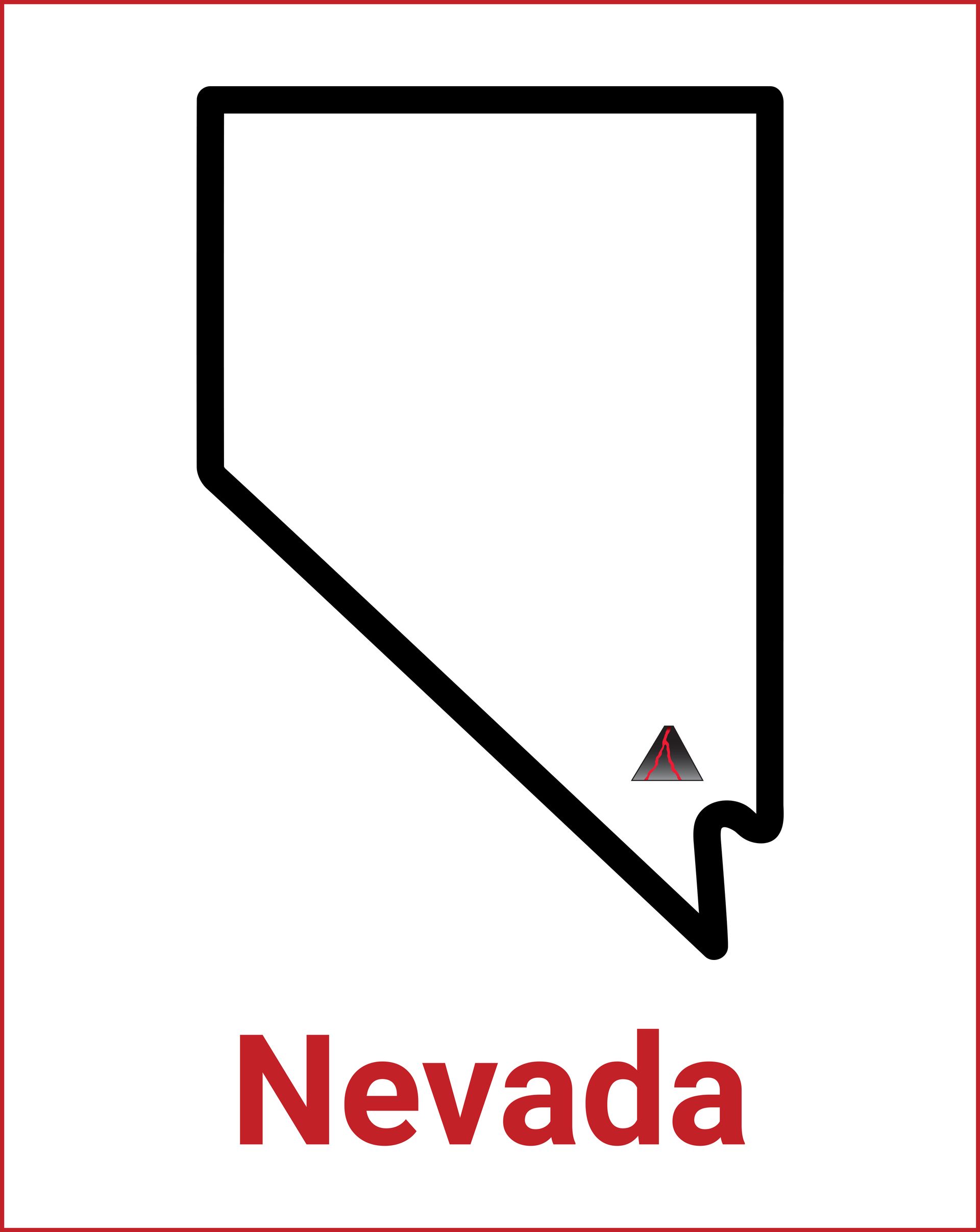 A black and white map of nevada with a mountain in the middle.