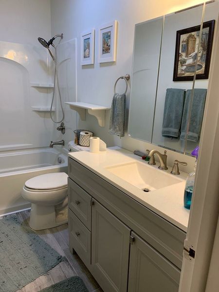 a bathroom with a sink toilet and bathtub