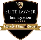 The logo for elite lawyer immigration is a shield with an eagle on it.