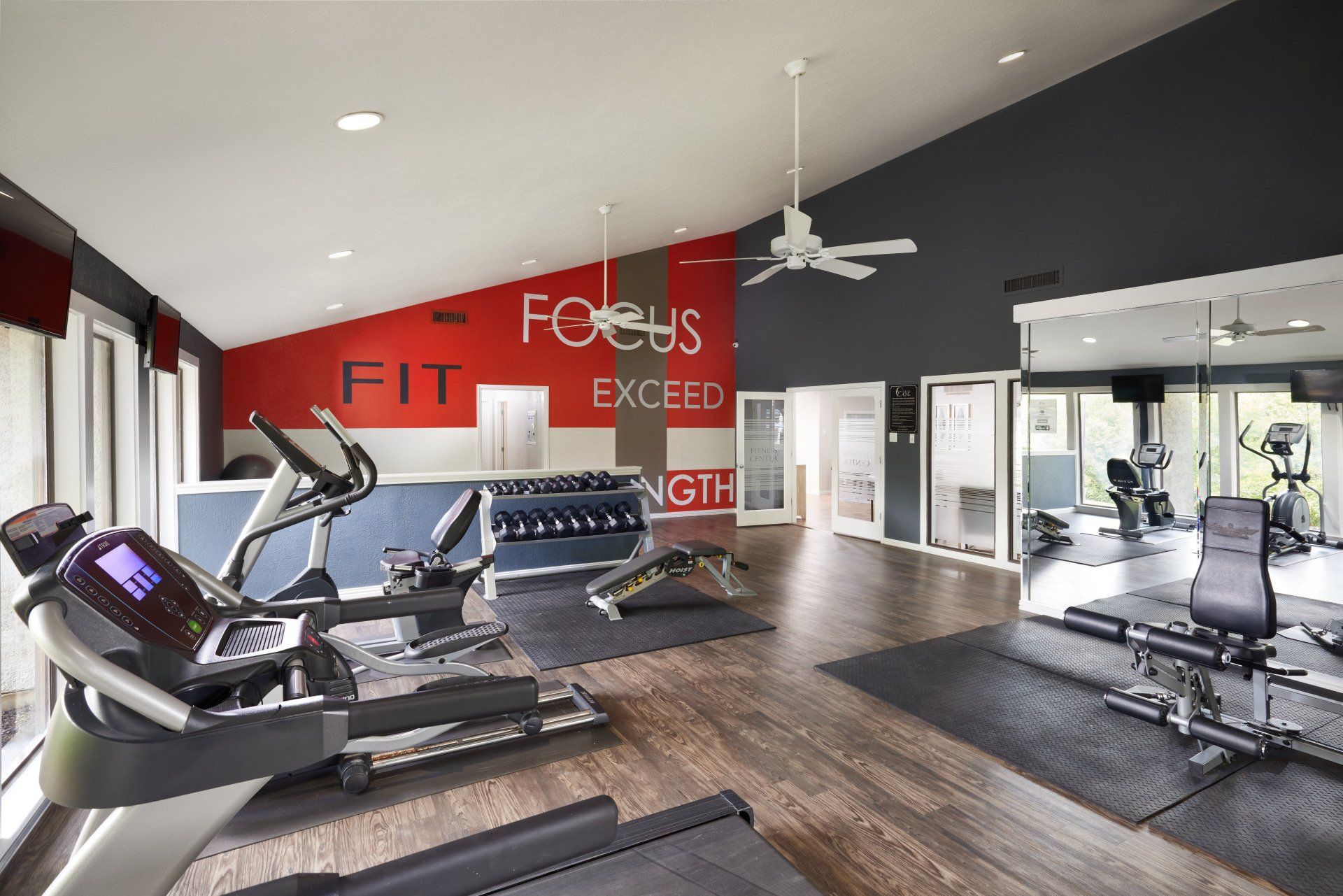 Fitness center at Summerwood Cove Apartments.