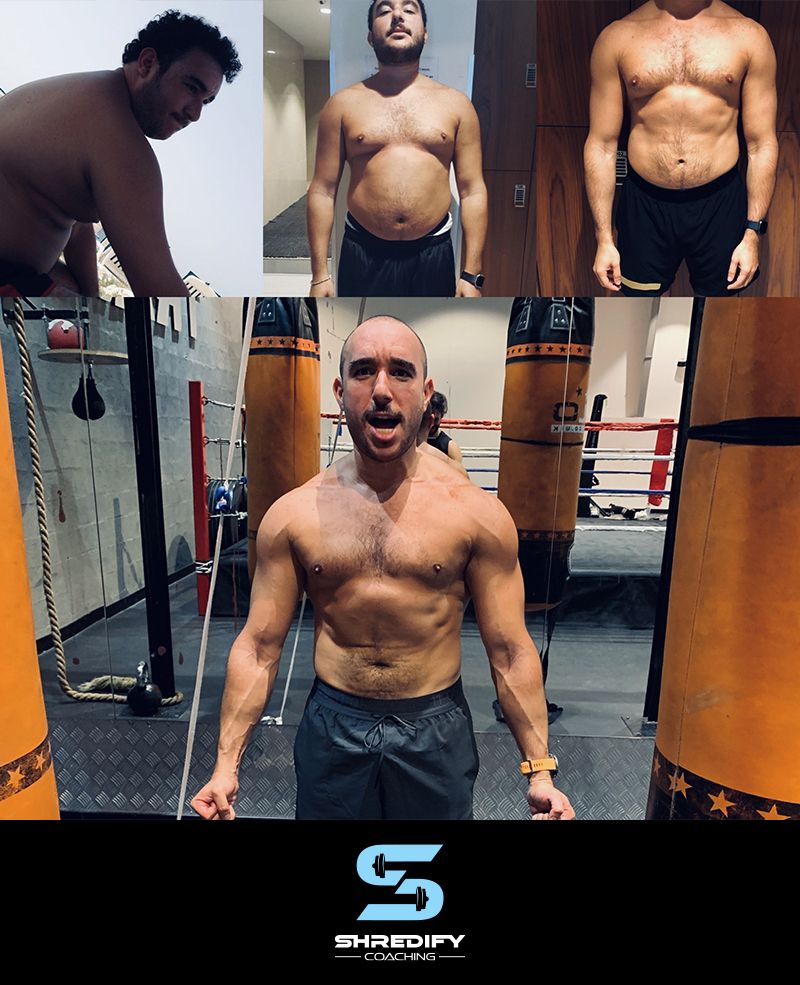 A before and after photo of a shirtless man