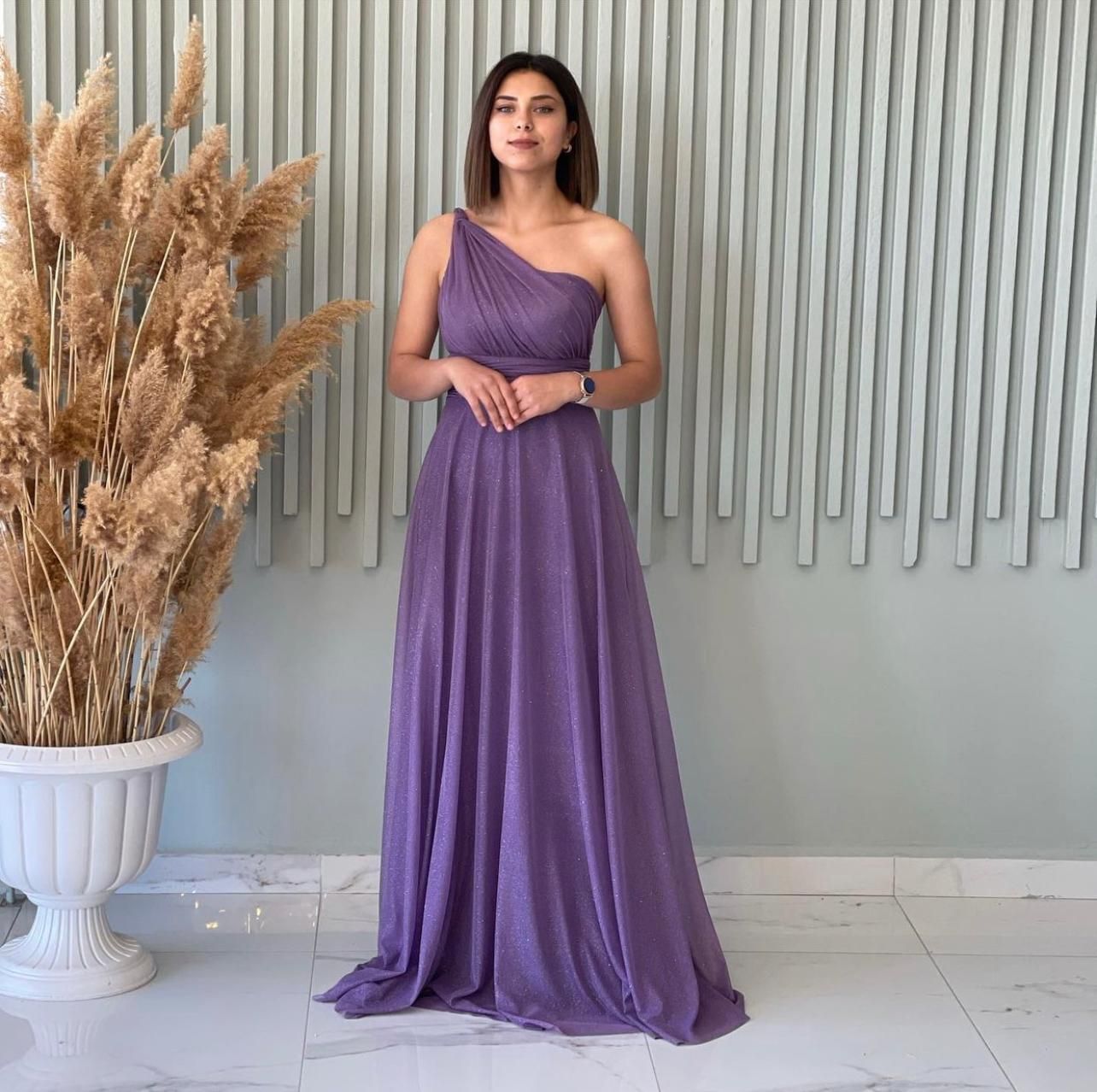 A Woman Is Wearing a Purple One Shoulder Dress — Nur's Collection In Rockdale, NSW