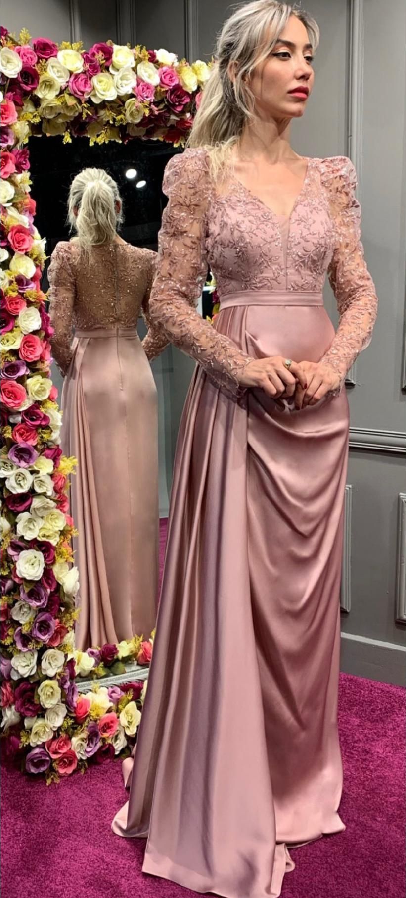 A Woman in a Long Pink Dress is Standing in Front of a Mirror β Nur's Collection In Rockdale, NSW