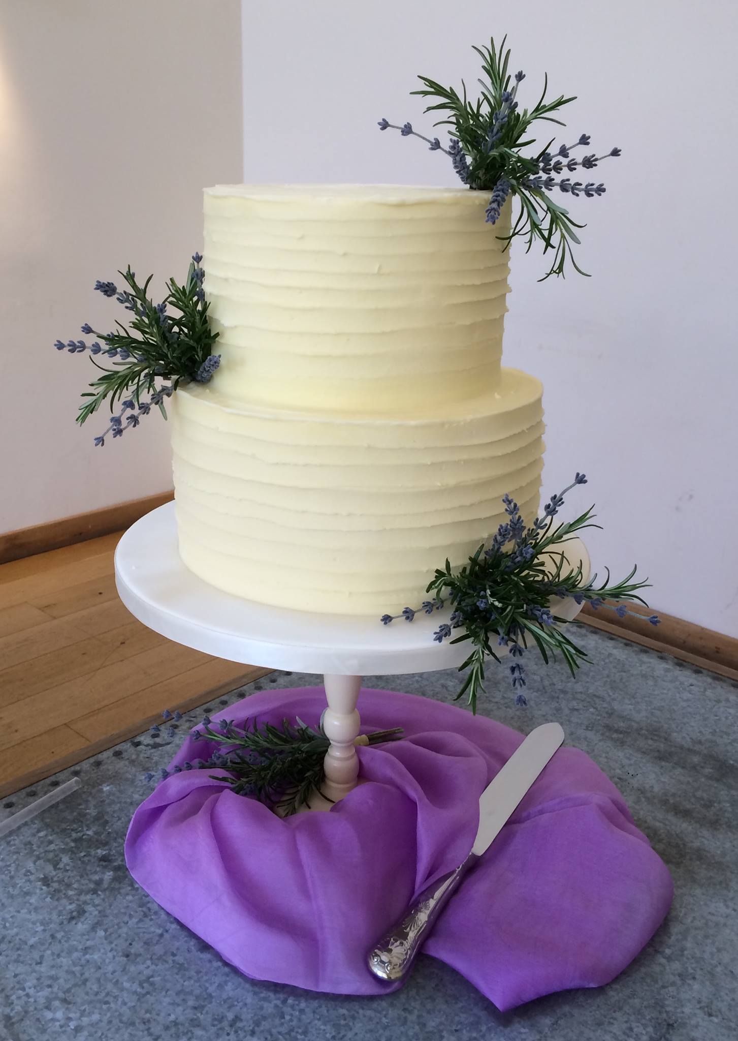 buttercream wedding cake with lavender