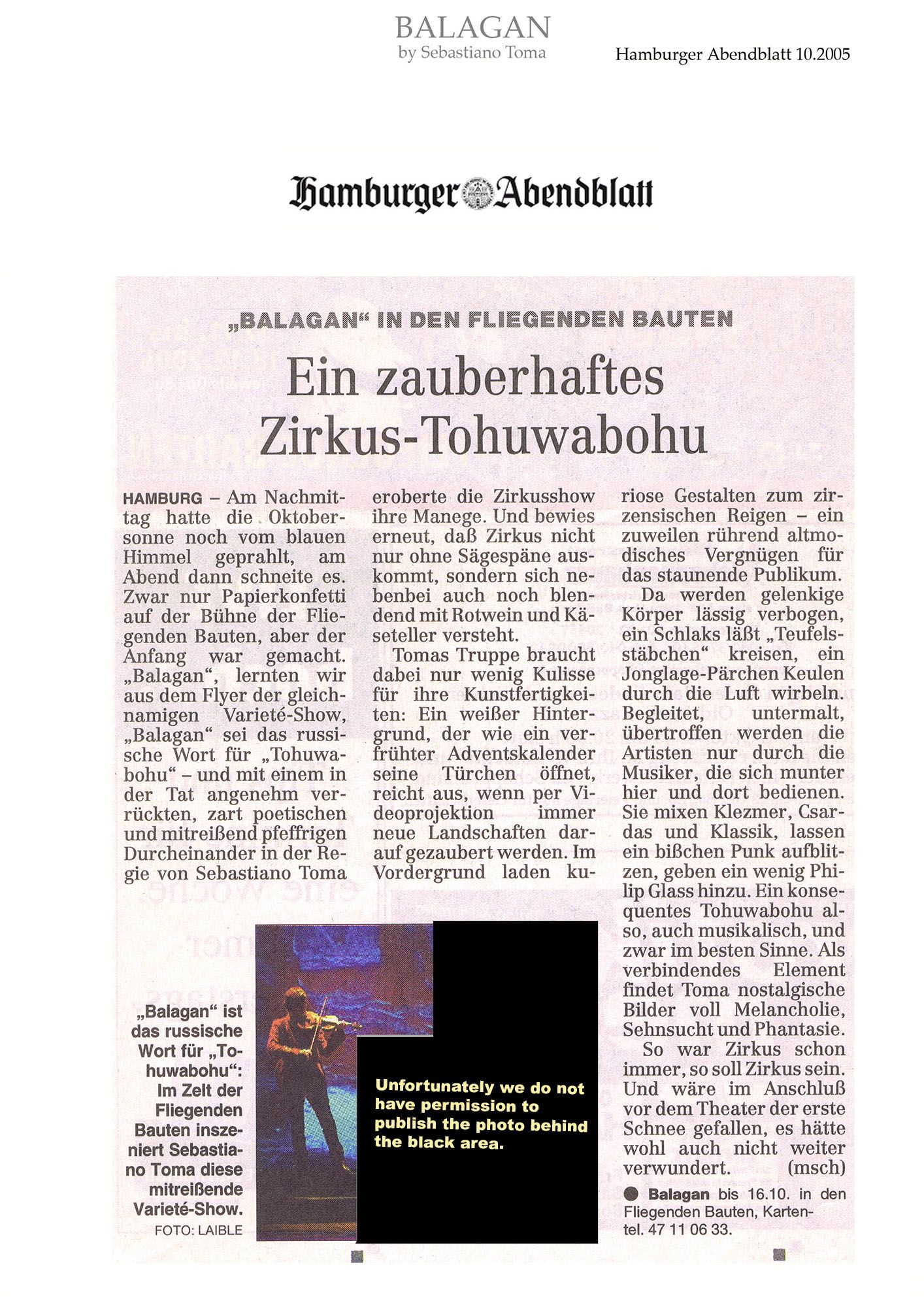 Sebastiano Toma, Balagan, Zeitgenössicher Zircus, Contemporary Circus