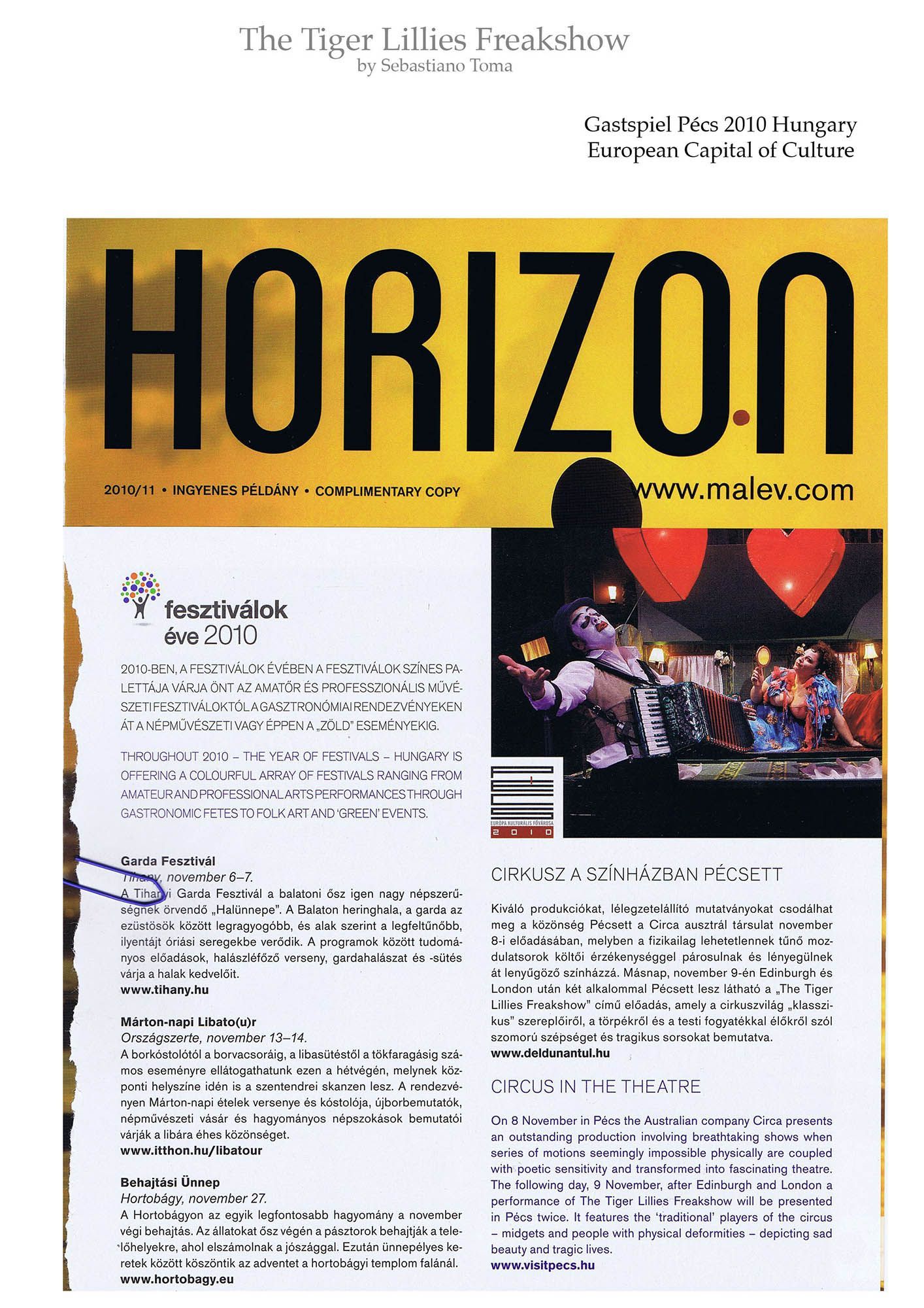 Sebastiano Toma, The Tiger Lillies Freakshow, Press review