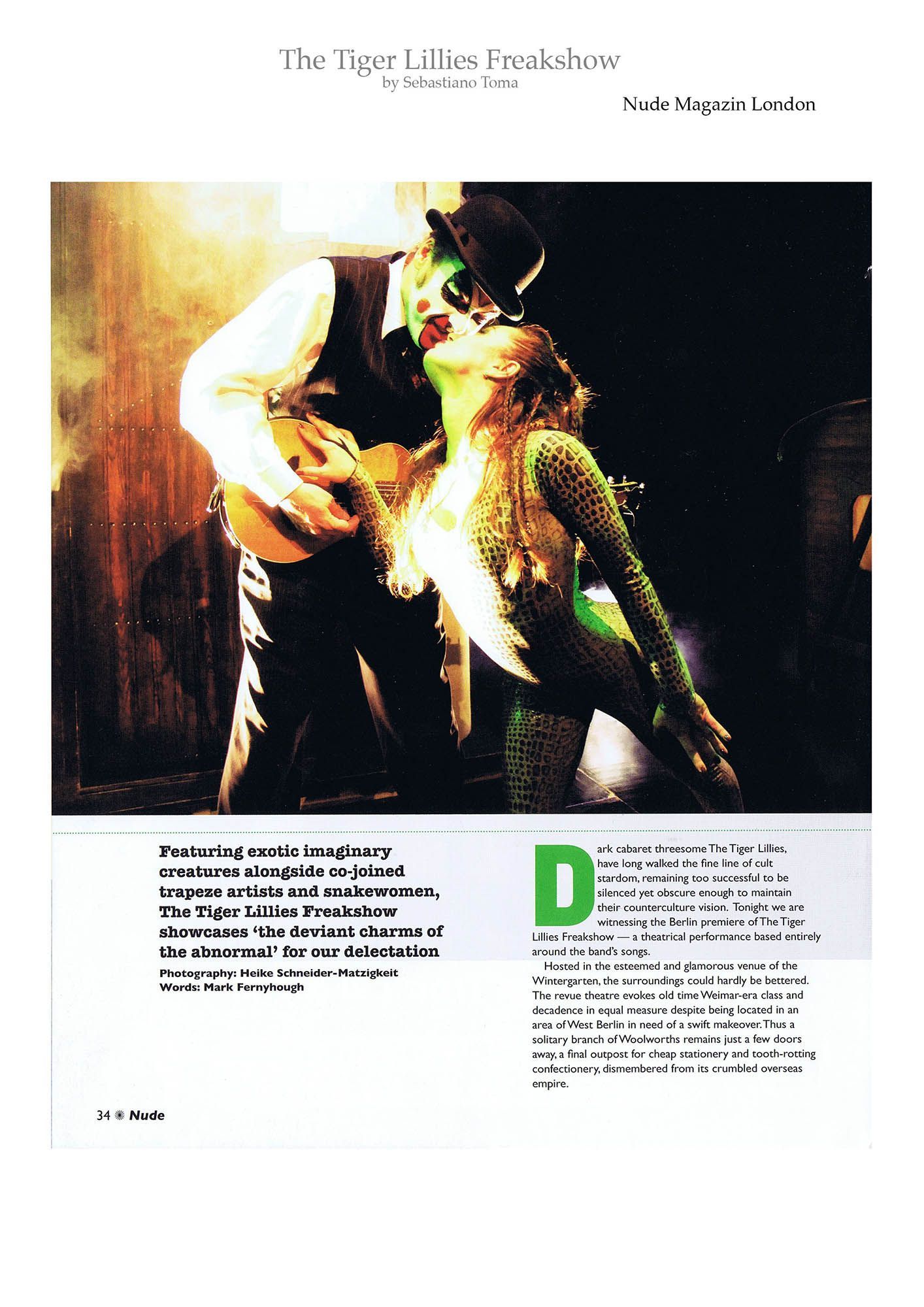 Sebastiano Toma, The Tiger Lillies Freakshow, Press review