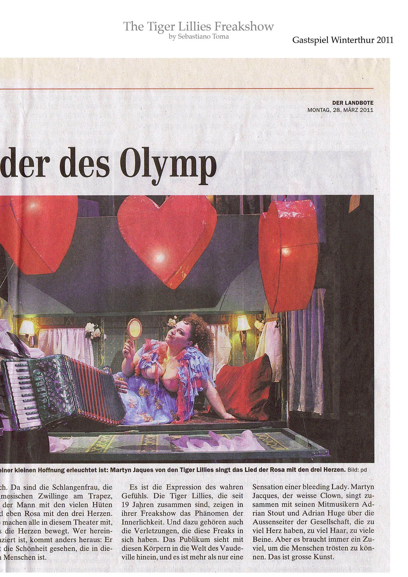 Sebastiano Toma, The Tiger Lillies Freakshow, Press review