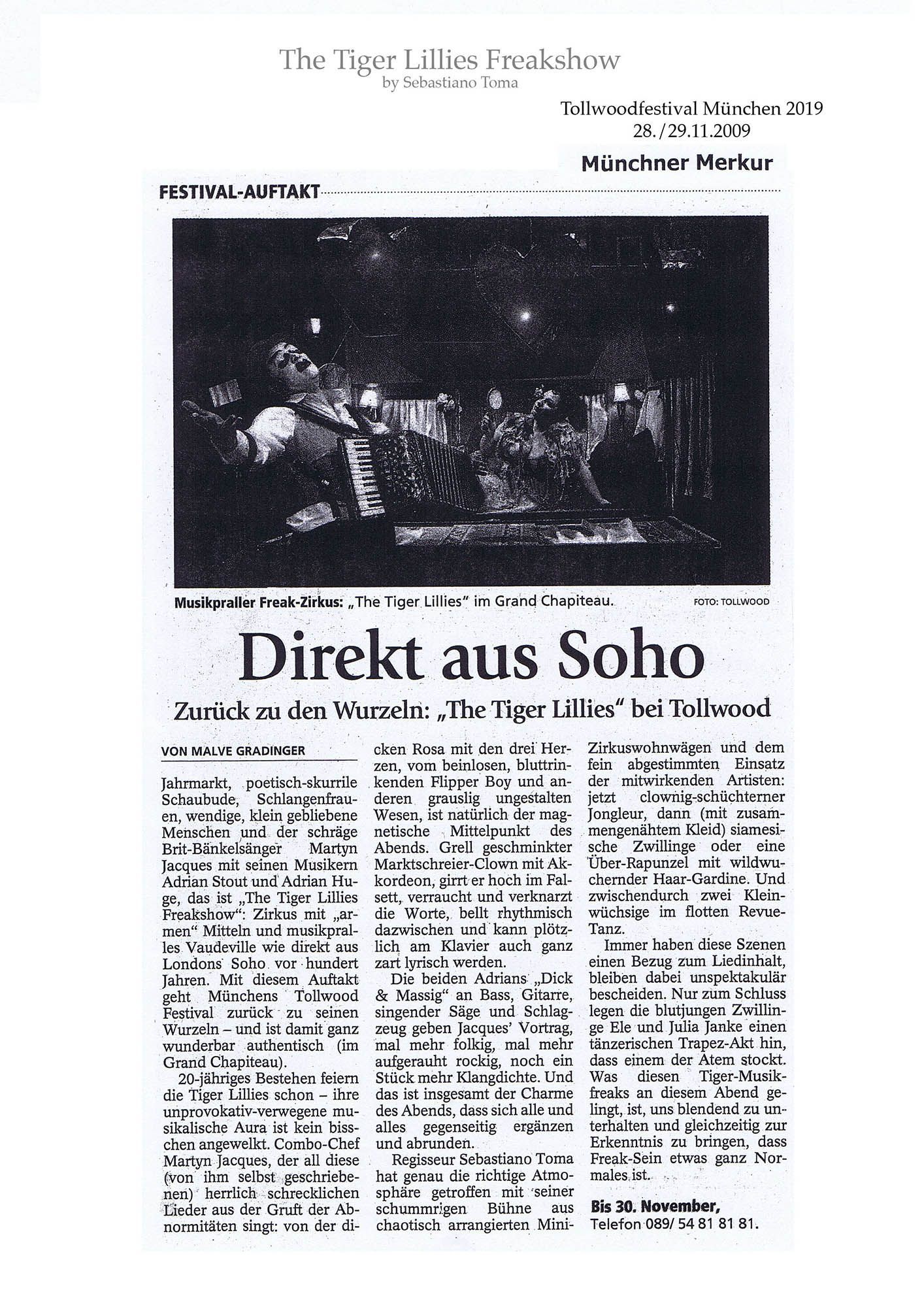 Sebastiano Toma, The Tiger Lillies Freakshow, Press review