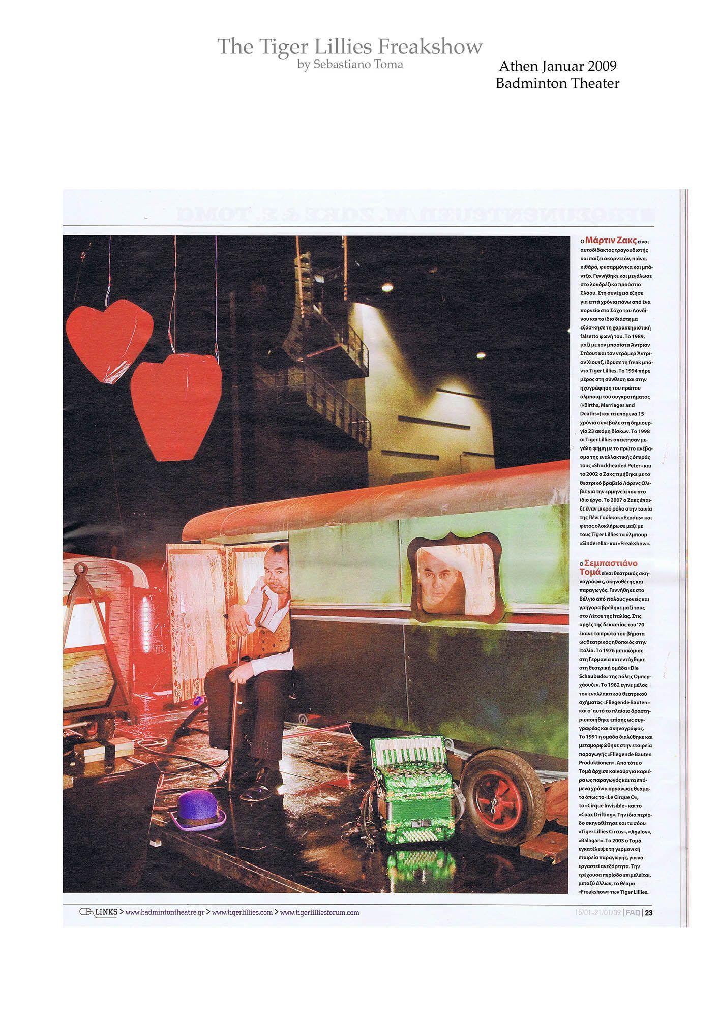 Sebastiano Toma, The Tiger Lillies Freakshow, Press review