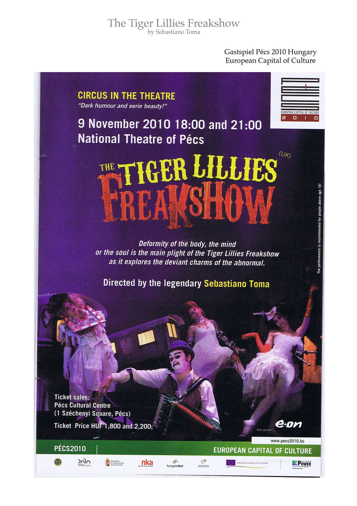 Sebastiano Toma, The Tiger Lillies Freakshow, Press review