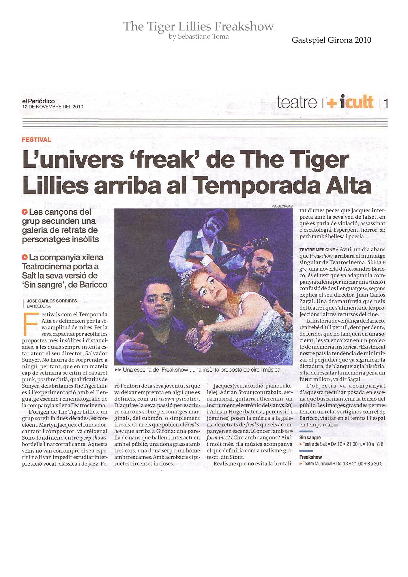 Sebastiano Toma, The Tiger Lillies Freakshow, Press review