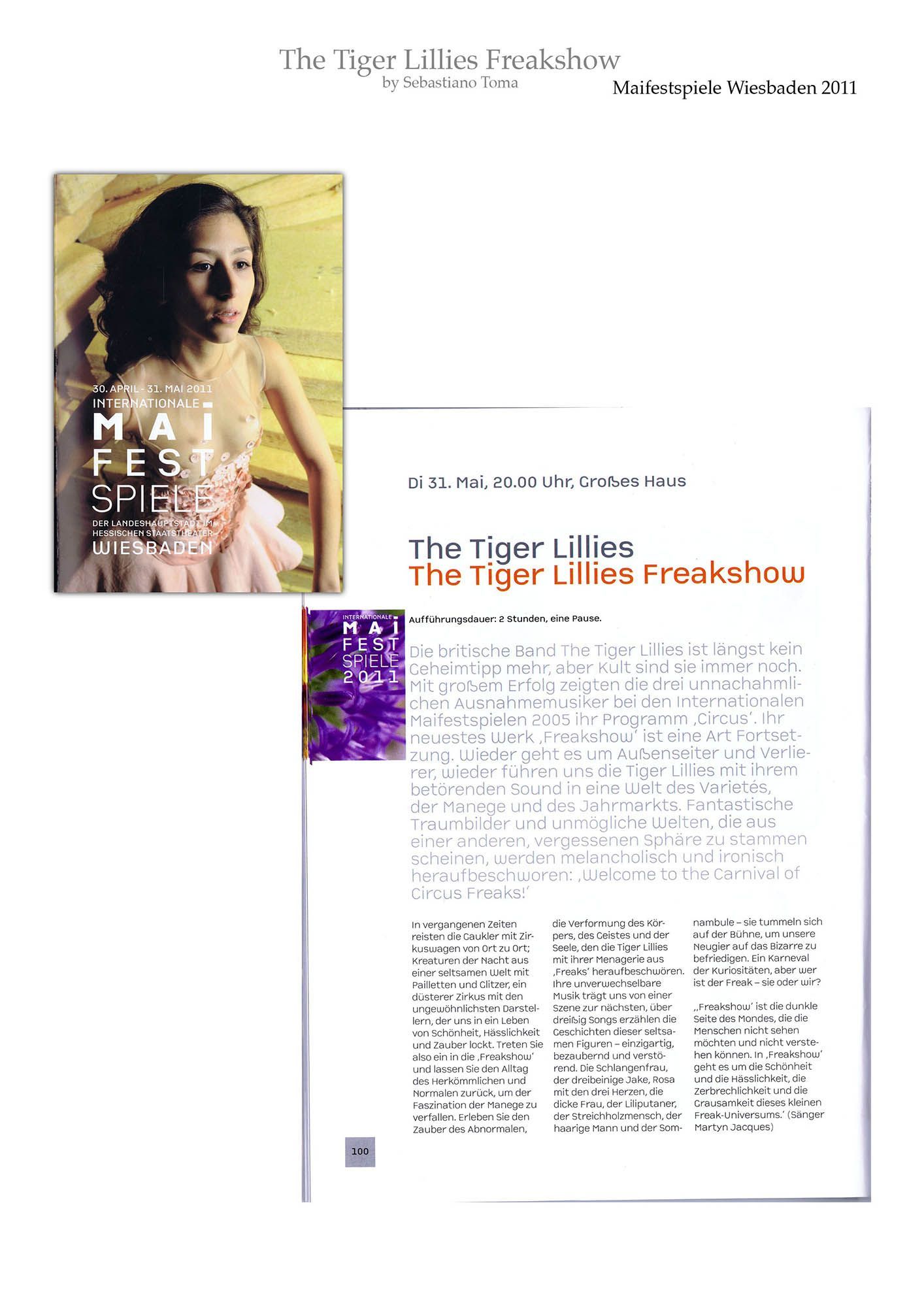 Sebastiano Toma, The Tiger Lillies Freakshow, Press review