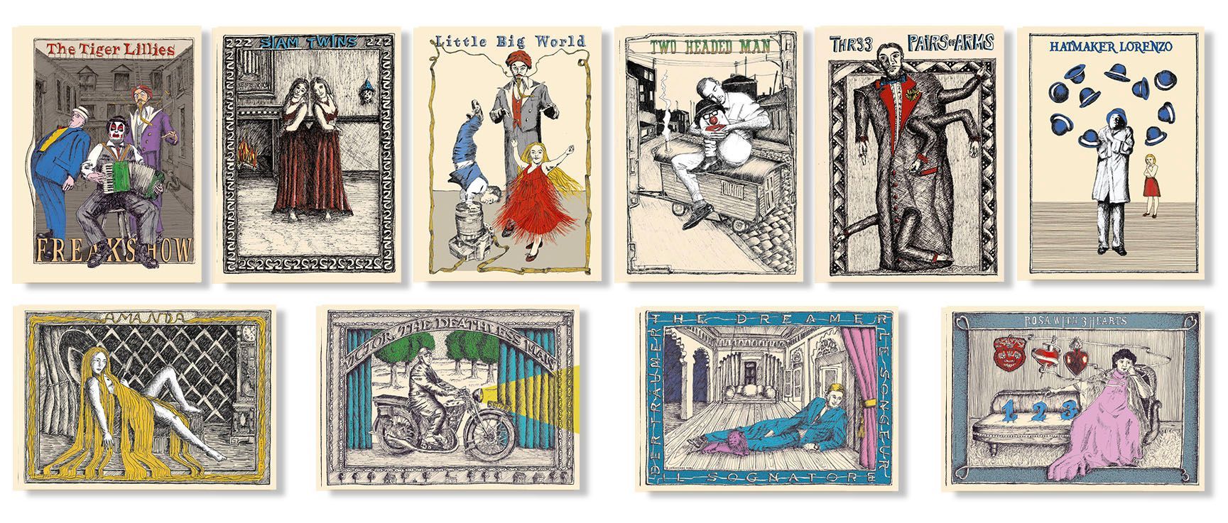 Grafiken von Sebastiano Toma zur Produktion mit den Tiger Lillies FREAKSHOW