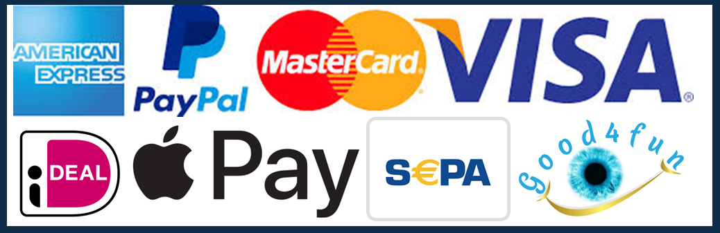 Ideal, American Express, Paypal, mastercard, Visa, Sepa Banktransfer, Good4Fun giftcard