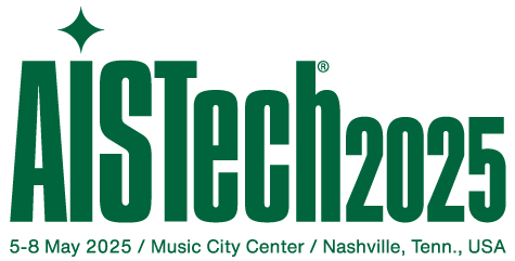 The aistech 2025 logo is green and white and says 5-8 may 2025 / music city center / nashville , tenn , usa