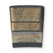 Gold and gray metallic swatch with horizontal lines, labeled