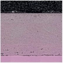 Cross-section of layered material: dark top layer, mid gray layer, pink bottom layer.