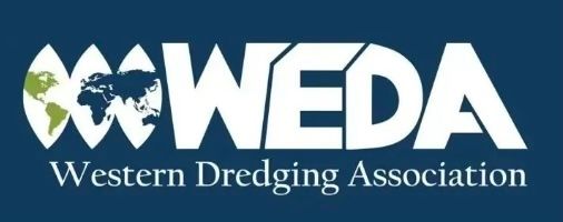 Logo of the Western Dredging Association (WEDA) with a world map and a blue background.