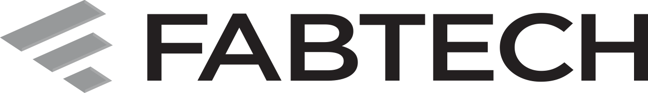 A black and white logo for fabtech on a white background