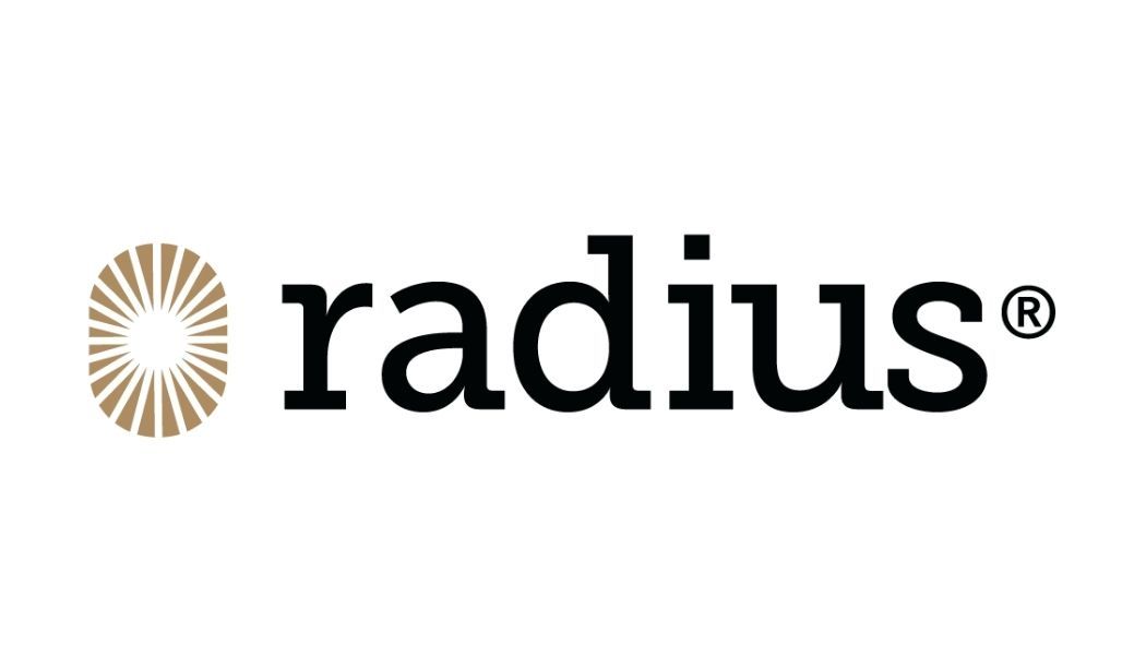 Radius logo: stylized sunburst emblem beside the word "radius" in black, with an "®" symbol.