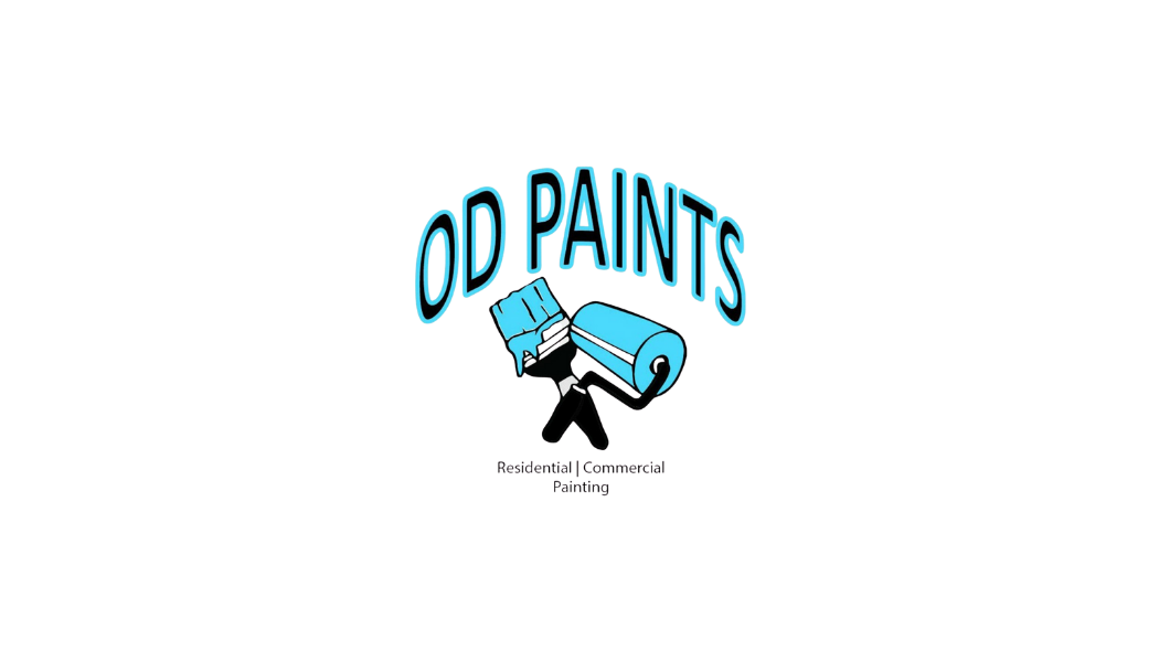 Logo for OD Paints, featuring a stick figure holding paint roller and brush, with company name above.