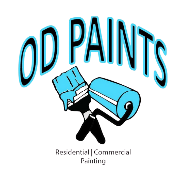 OD PAINTS logo with paintbrush and roller, teal paint, black handles, text reads 