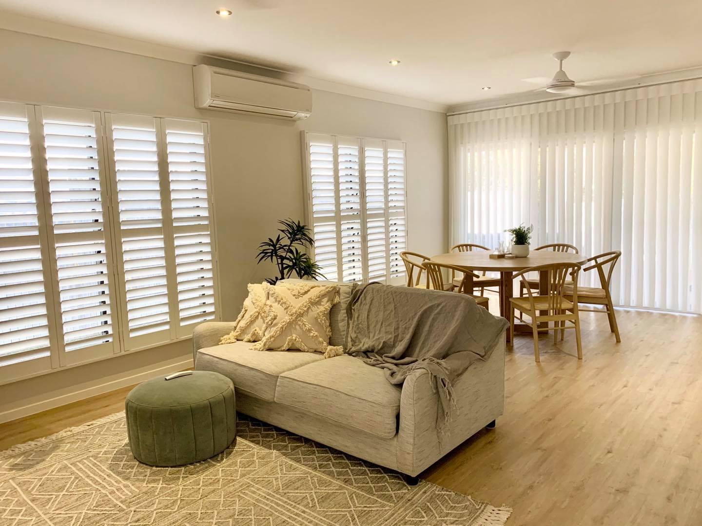 Living Area With Veri Shade Blinds and Shutters — Window Coverings in Currajong, QLD