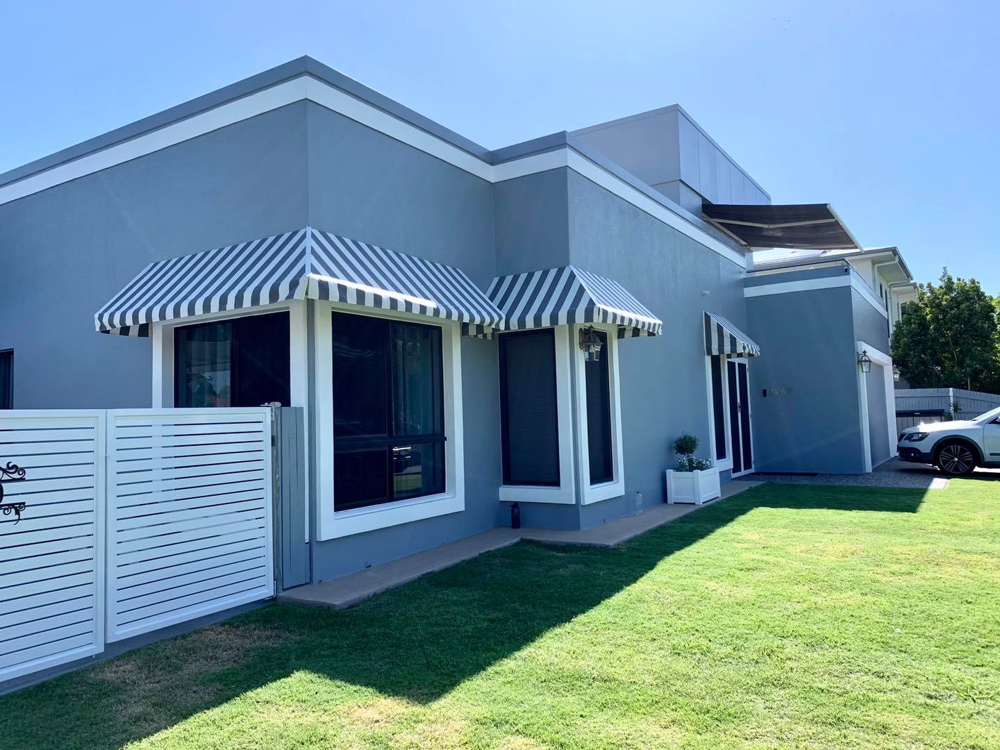 Striped Fabric Awnings — Window Coverings in Currajong, QLD