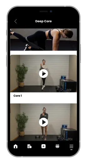 Mobile app interface showing a list of recipes with photos, titles, and nutritional information.