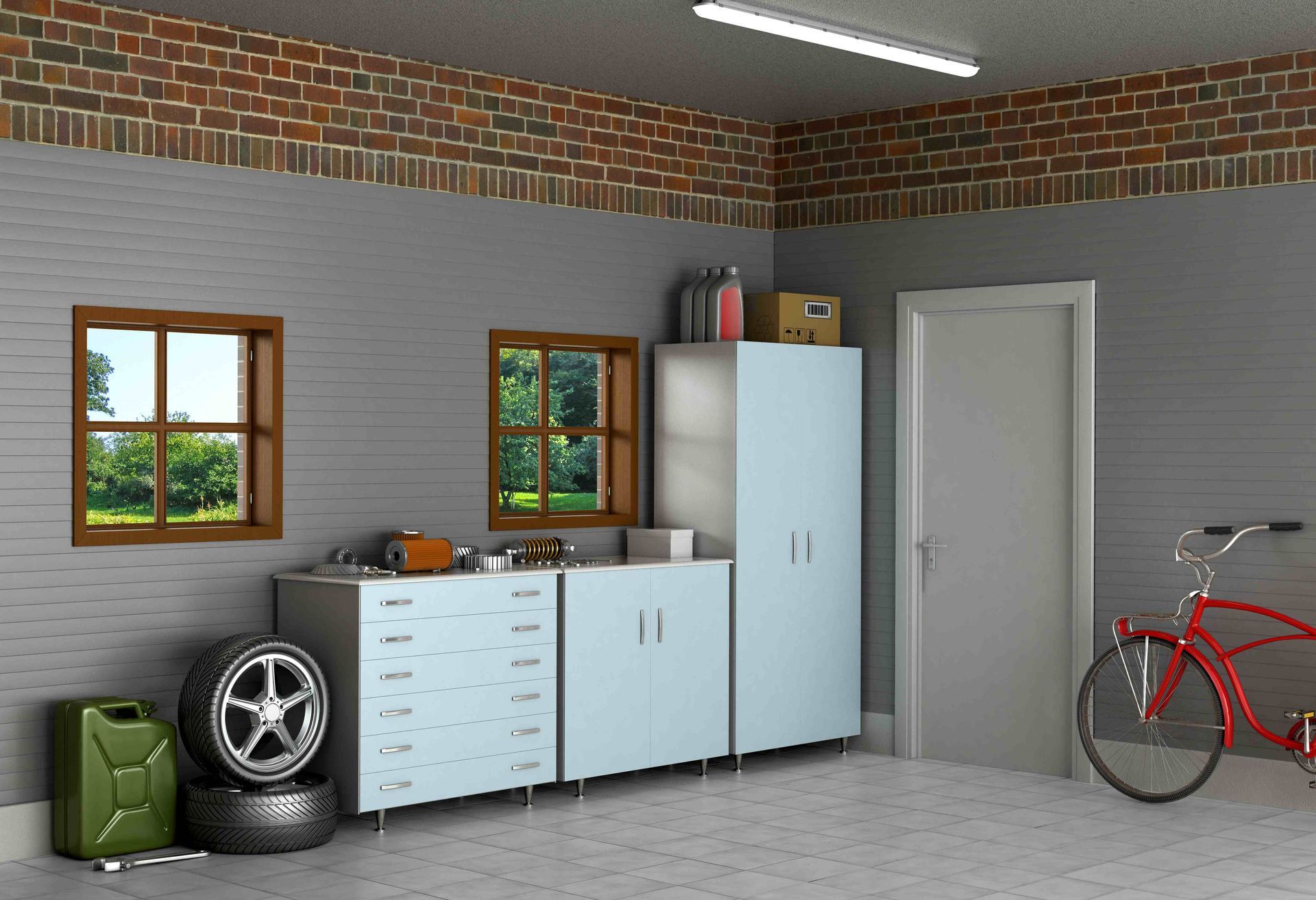 Light colored garage cabinets