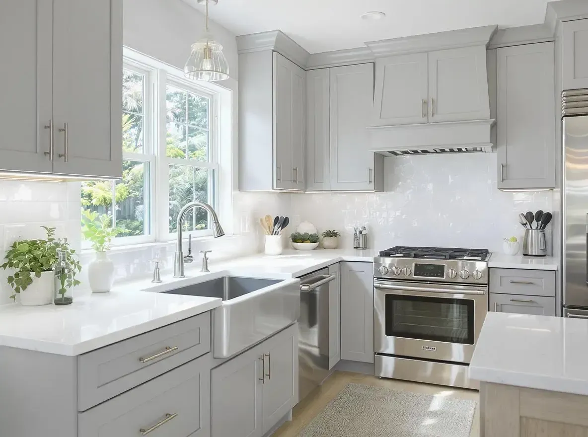 Coastal gray custom cabinetry in a Lakewood Ranch kitchen