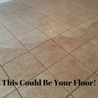 A tile floor with the words `` this could be your floor '' written on it.
