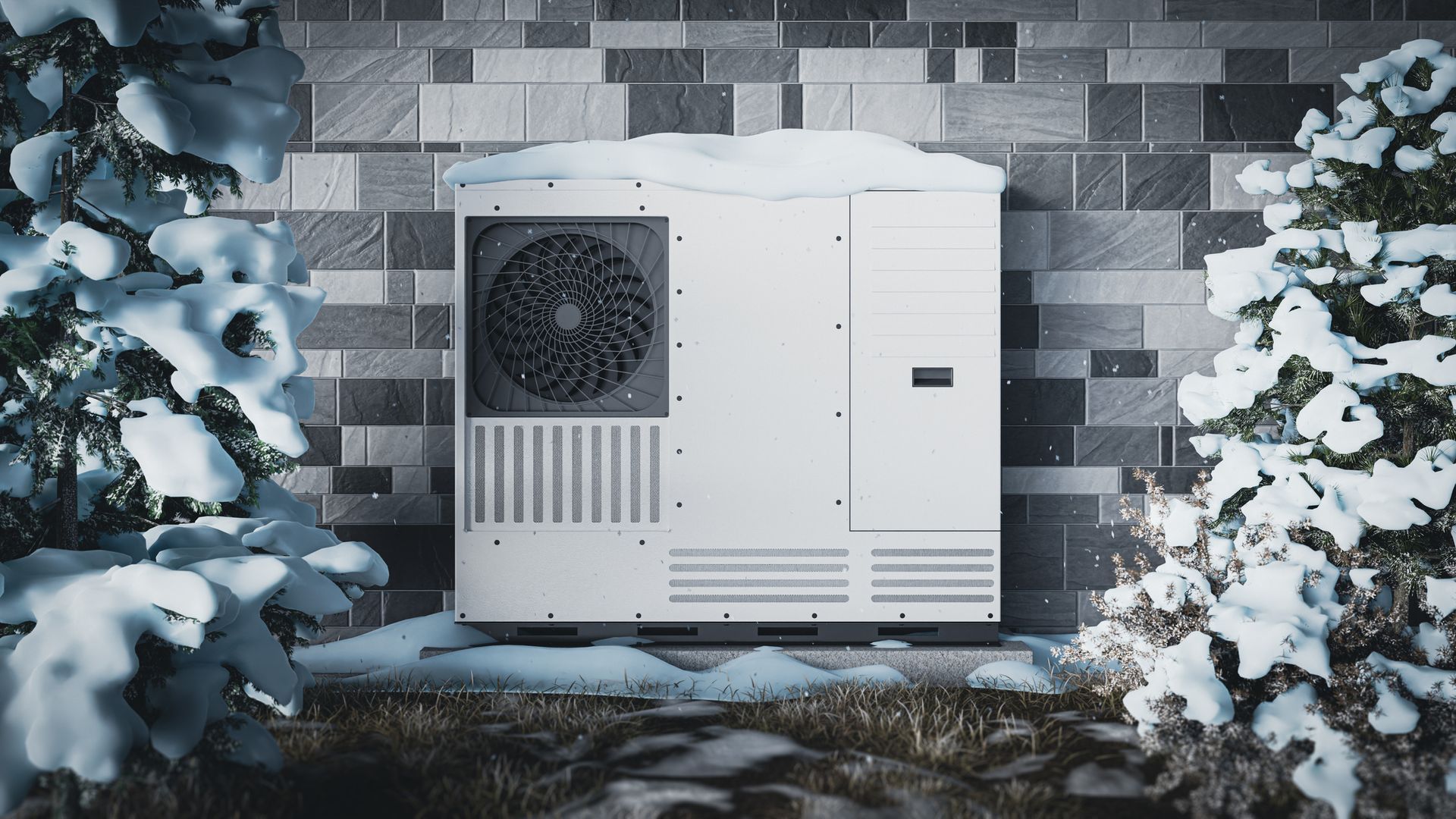 A heat pump covered in snow before tune-up in Pitcairn, PA, this winter.