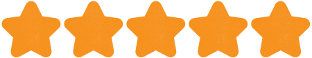 Five orange, five-pointed star shapes in a horizontal row, representing a five-star rating.